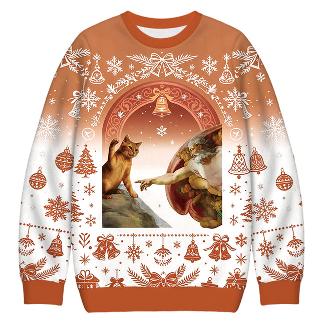 Uglysweatershops The Creation of Cat Christmas Ugly Sweatshirt