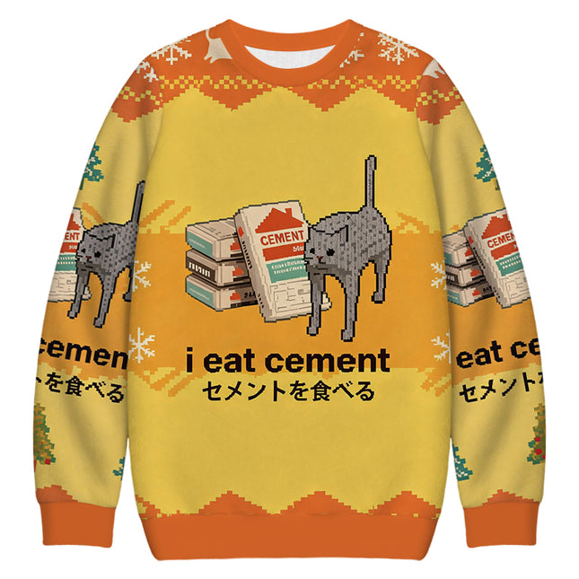 Uglysweatershops I Eat Cement Yellow Christmas Ugly Sweatshirt