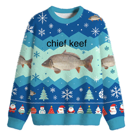 Uglysweatershops Chief Keef Fish Fuzzy Christmas Ugly Sweatshirt
