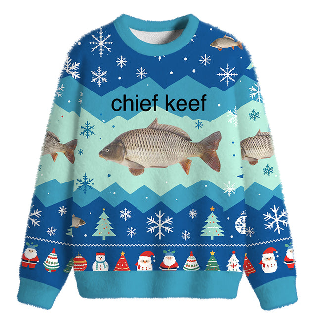 Uglysweatershops Chief Keef Fish Fuzzy Christmas Ugly Sweatshirt