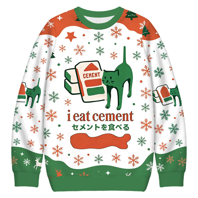 Uglysweatershops Cement Cat Christmas Ugly Sweatshirt