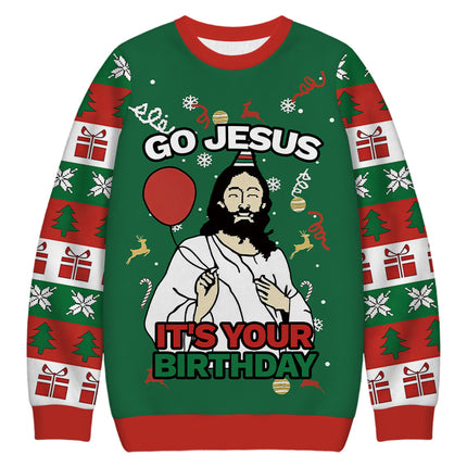 Uglysweatershops Go Jesus It's Your Birthday Funny Christmas Ugly Sweatshirt