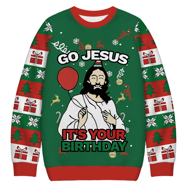 Uglysweatershops Go Jesus It's Your Birthday Funny Christmas Ugly Sweatshirt