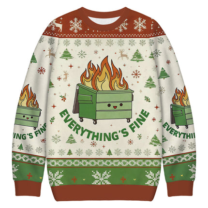 Uglysweatershops Everything is Fine Christmas Ugly Sweatshirt
