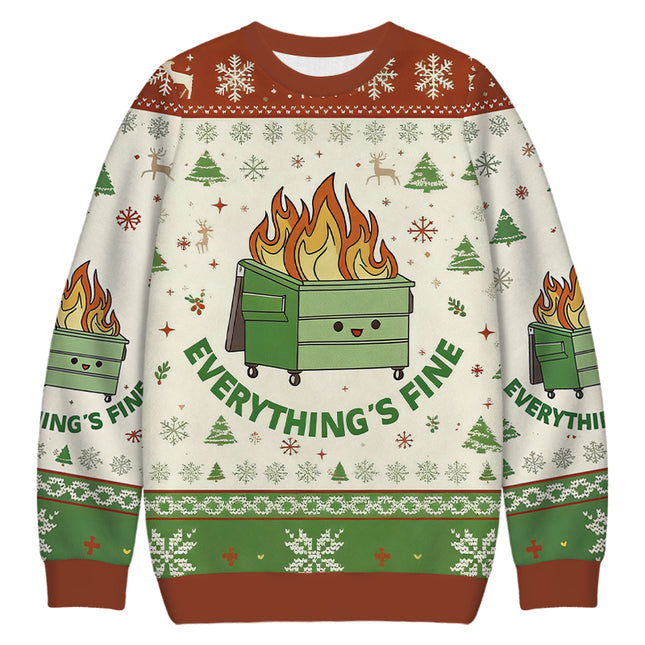 Uglysweatershops Everything is Fine Christmas Ugly Sweatshirt