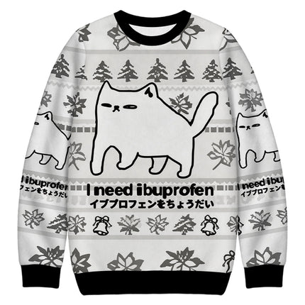 Uglysweatershops I Need Ibuprofen Cat Christmas Ugly Sweatshirt