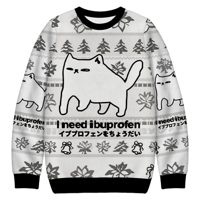 Uglysweatershops I Need Ibuprofen Cat Christmas Ugly Sweatshirt