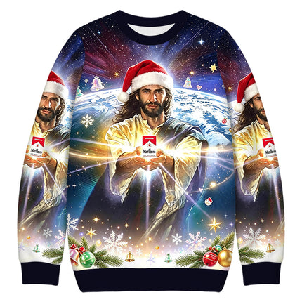Uglysweatershops Jesus Holding a Cigarette Christmas Ugly Sweatshirt