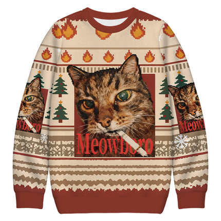 Uglysweatershops Meowlboro Smoking Cat Funny Christmas Ugly Sweatshirt