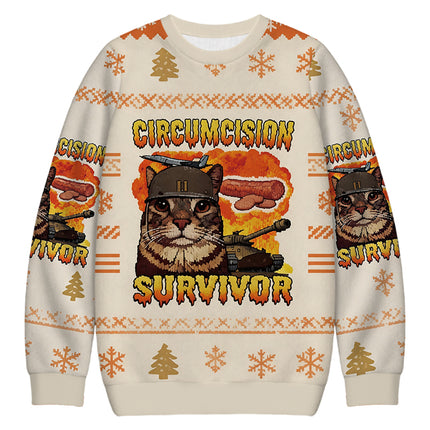 Uglysweatershops Circumcision Survivor Funny Cat Meme Christmas Ugly Sweatshirt