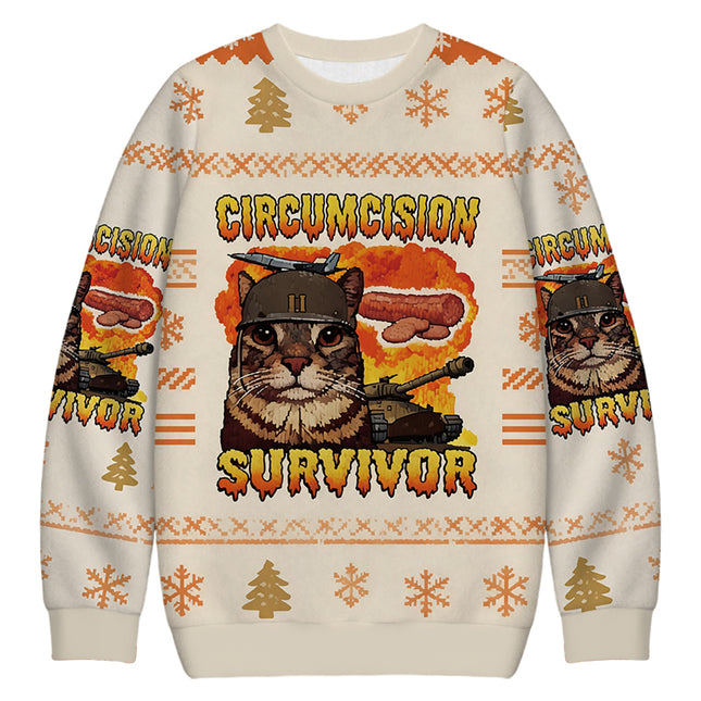 Uglysweatershops Circumcision Survivor Funny Cat Meme Christmas Ugly Sweatshirt