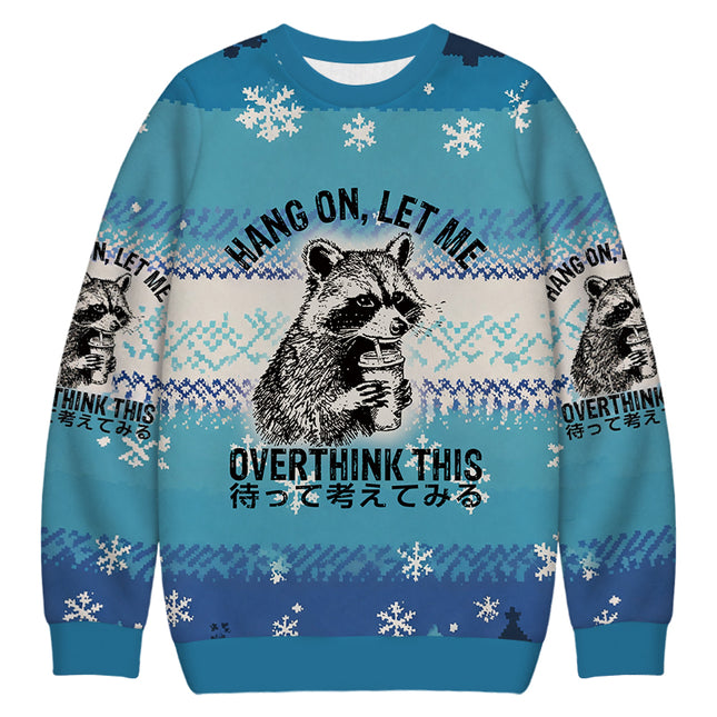 Uglysweatershops Overthink Raccoon Christmas Ugly Sweatshirt
