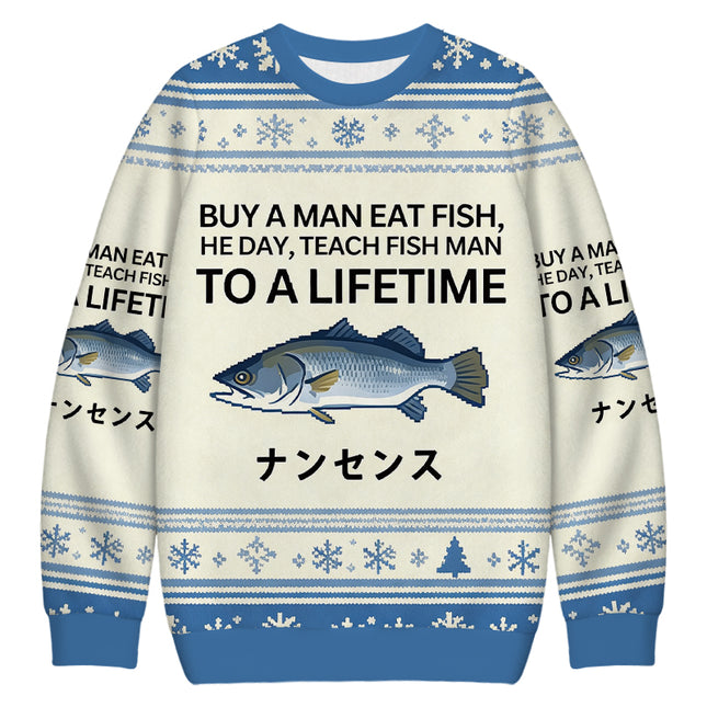 Uglysweatershops Buy a Man Eat Fish Christmas Ugly Sweatshirt
