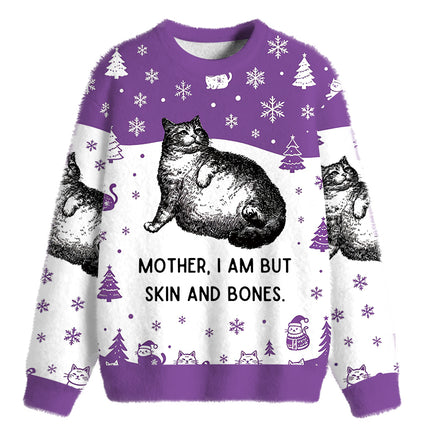 Uglysweatershops Skin & Bones Cat Fuzzy Christmas Ugly Sweatshirt