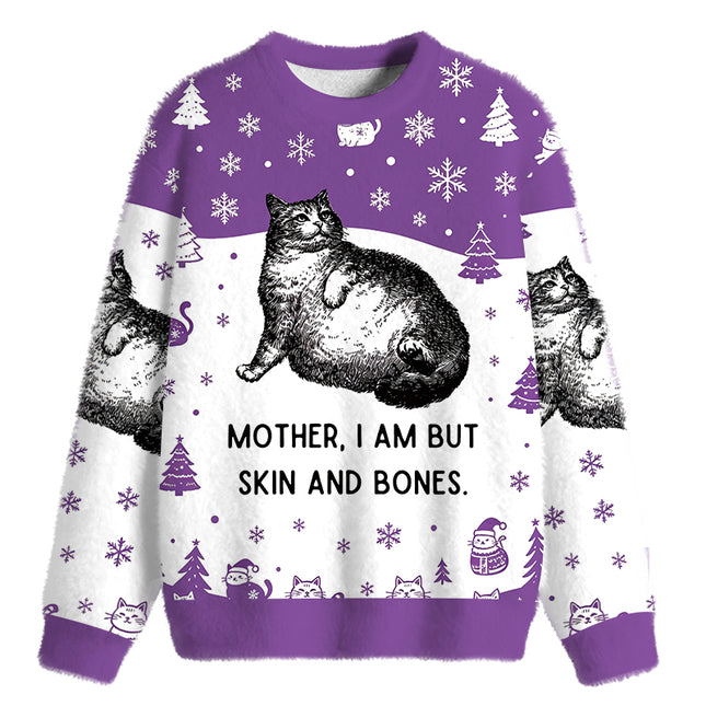 Uglysweatershops Skin & Bones Cat Fuzzy Christmas Ugly Sweatshirt