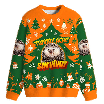 Uglysweatershops Tummy Ache Survivor Meme Fuzzy Christmas Ugly Sweatshirt