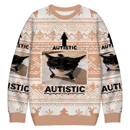 Uglysweatershops Autistic Cat Christmas Ugly Sweatshirt