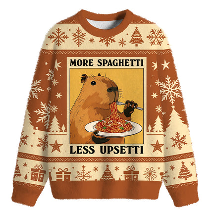 Uglysweatershops Capybara Eating Fuzzy Christmas Ugly Sweatshirt