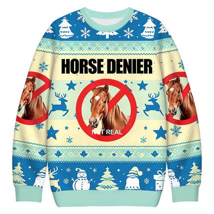 Uglysweatershops Horse Denier Funny Horses Christmas Ugly Sweatshirt