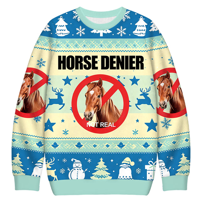 Uglysweatershops Horse Denier Funny Horses Christmas Ugly Sweatshirt