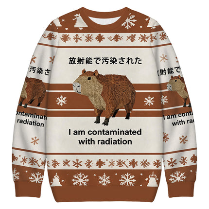 Uglysweatershops Capybara Contaminated By Radiation Christmas Ugly Sweatshirt