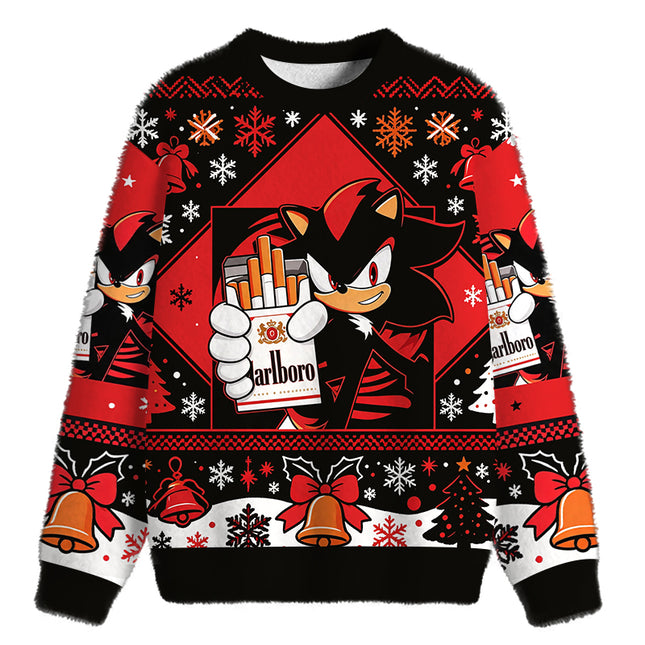 Uglysweatershops Shadow The Hedgehog Fuzzy Christmas Ugly Sweatshirt