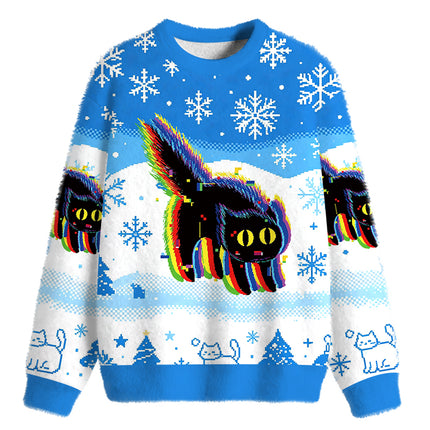 Uglysweatershops Technicat Glitch Fuzzy Christmas Ugly Sweatshirt
