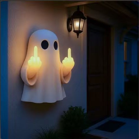 Uglysweatershops Halloween Ghost Middle Finger Glow Night Light Hanging Ornament