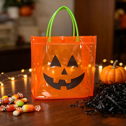 Uglysweatershops Halloween 10 Pack Transparent PVC pumpkin tote bag
