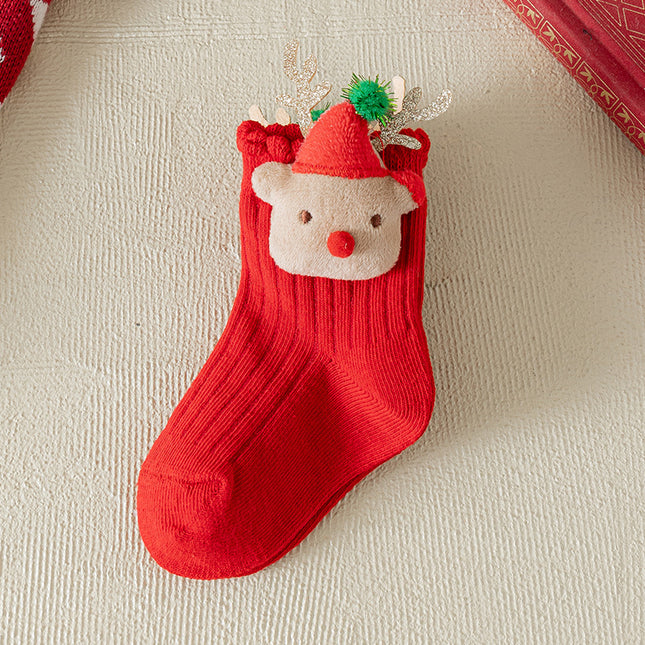 Uglysweatershops Red Little Deer Kids Xmas Socks