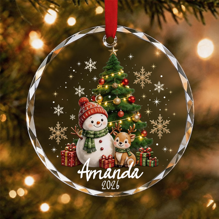 Uglysweatershops Red Hat Snowman Kids Personalized Christmas Tree Ornament