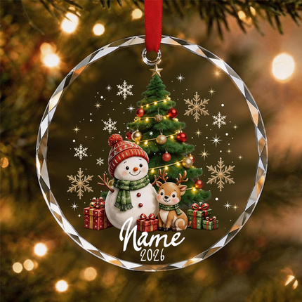 Uglysweatershops Red Hat Snowman Kids Personalized Christmas Tree Ornament