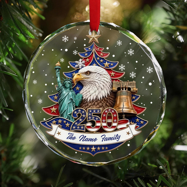 Uglysweatershops Proud America Family 250th Personalized Christmas Tree Ornament