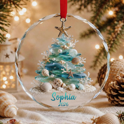 Uglysweatershops Sea Glass Beach Personalized Christmas Tree Ornament