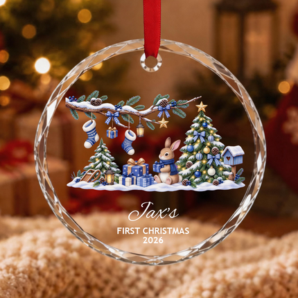 Uglysweatershops Baby Boy First Personalized Christmas Tree Ornament