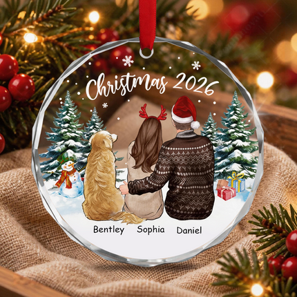 Uglysweatershops Couple with Dogs Personalized Christmas Tree Ornament