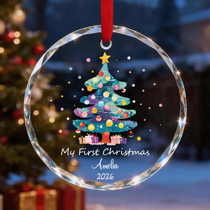 Uglysweatershops Colorful Tree Baby First Personalized Christmas Tree Ornament