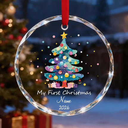 Uglysweatershops Colorful Tree Baby First Personalized Christmas Tree Ornament