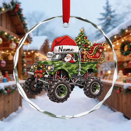 Uglysweatershops Monster Truck Personalized Christmas Tree Ornament