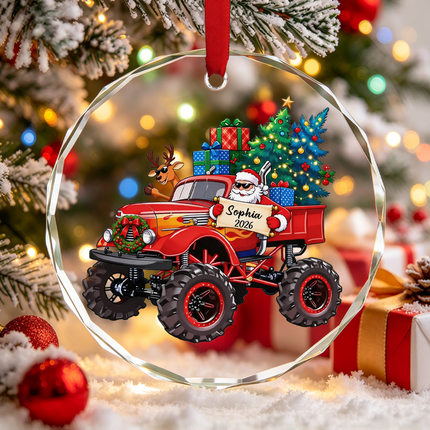 Uglysweatershops Santa Red Monster Truck Personalized Christmas Tree Ornament
