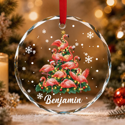 Uglysweatershops Pink Flamingo Tree Personalized Christmas Tree Ornament