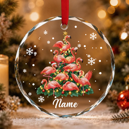 Uglysweatershops Pink Flamingo Tree Personalized Christmas Tree Ornament