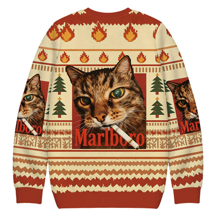 Uglysweatershops Funny Smoking Cat Christmas Ugly Sweatshirt