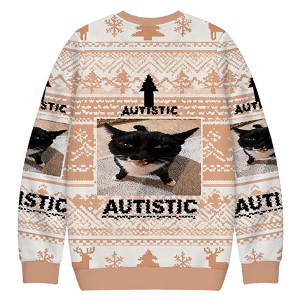 Uglysweatershops Autistic Cat Christmas Ugly Sweatshirt