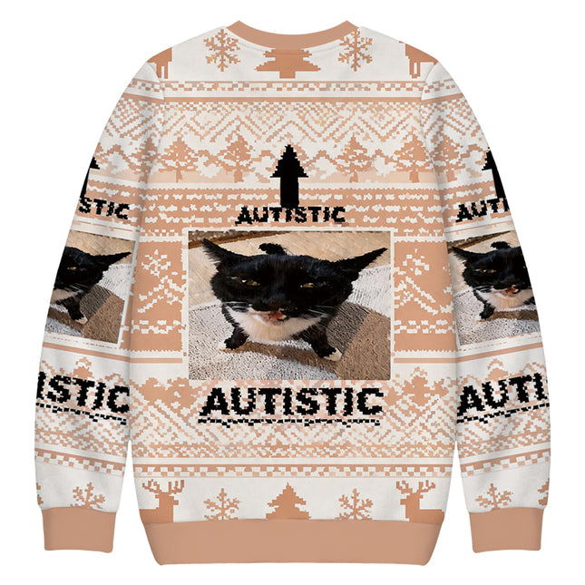 Uglysweatershops Autistic Cat Christmas Ugly Sweatshirt