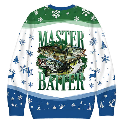 Uglysweatershops Master Baiter Retro Christmas Ugly Sweatshirt