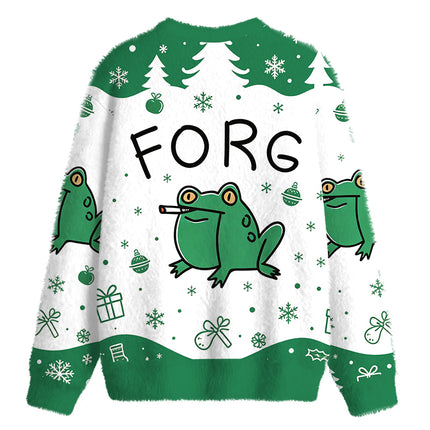 Uglysweatershops Smoking Frog Fuzzy Christmas Ugly Sweatshirt