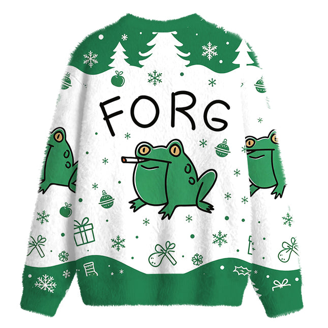 Uglysweatershops Smoking Frog Fuzzy Christmas Ugly Sweatshirt