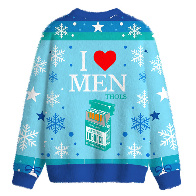 Uglysweatershops I Heart Love Smoking Fuzzy Christmas Ugly Sweatshirt