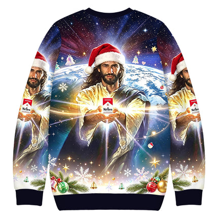 Uglysweatershops Jesus Holding a Cigarette Christmas Ugly Sweatshirt